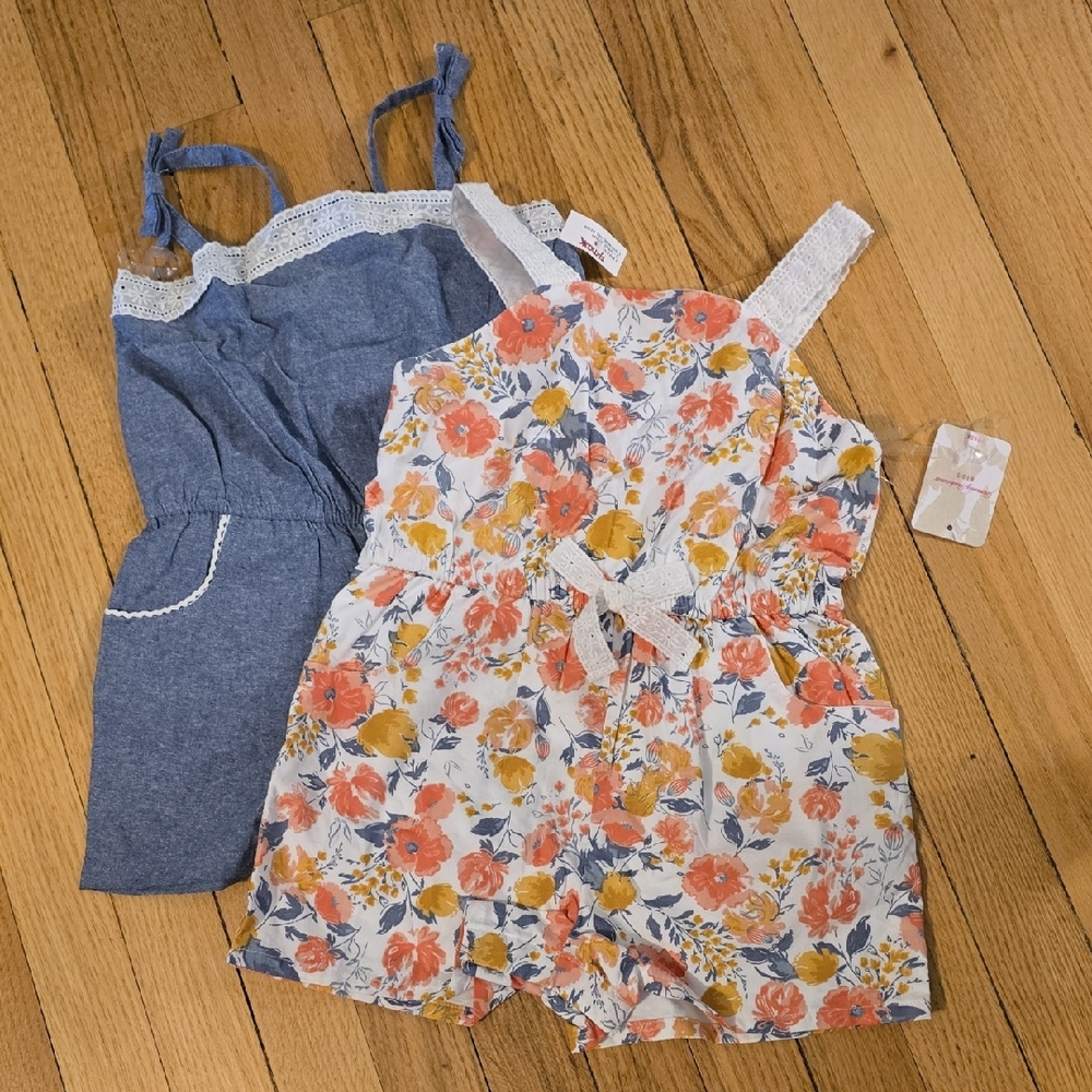 Floral and Denim Romper Set